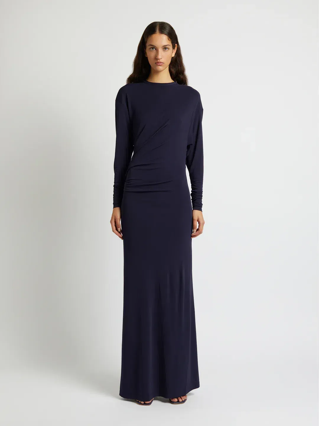 Christopher Esber Side Cowl Long Sleeve Dress Navy Size 8 for rent on The Volte - main image