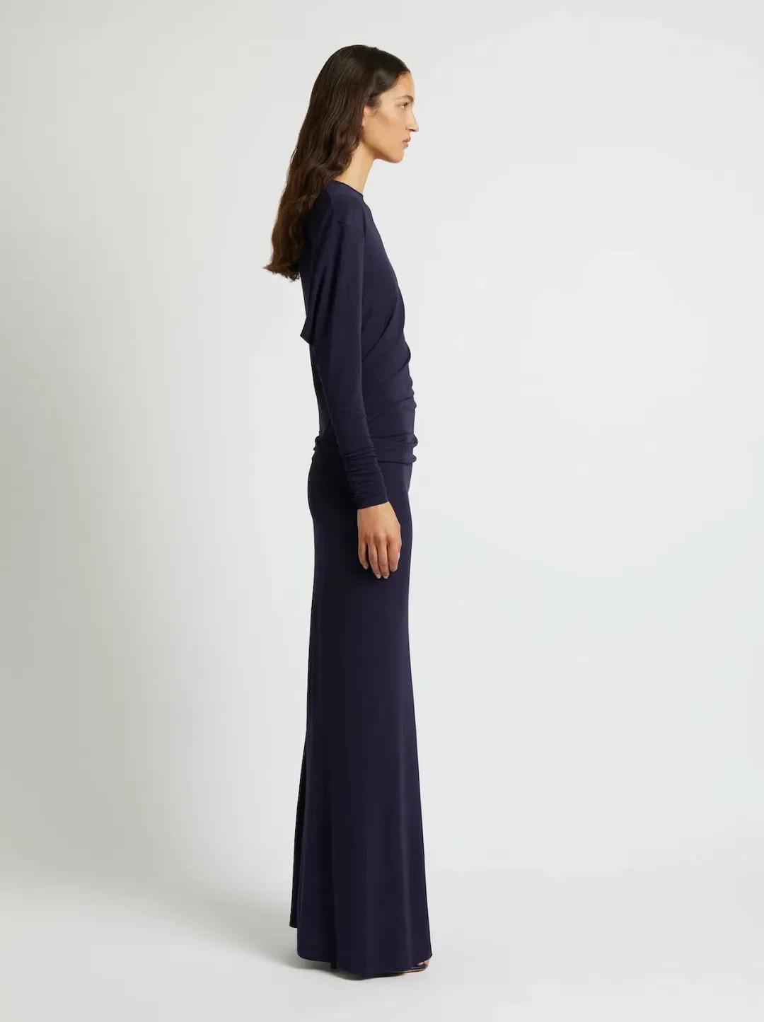 Christopher Esber Side Cowl Long Sleeve Dress Navy Size 8 for rent on The Volte - main image