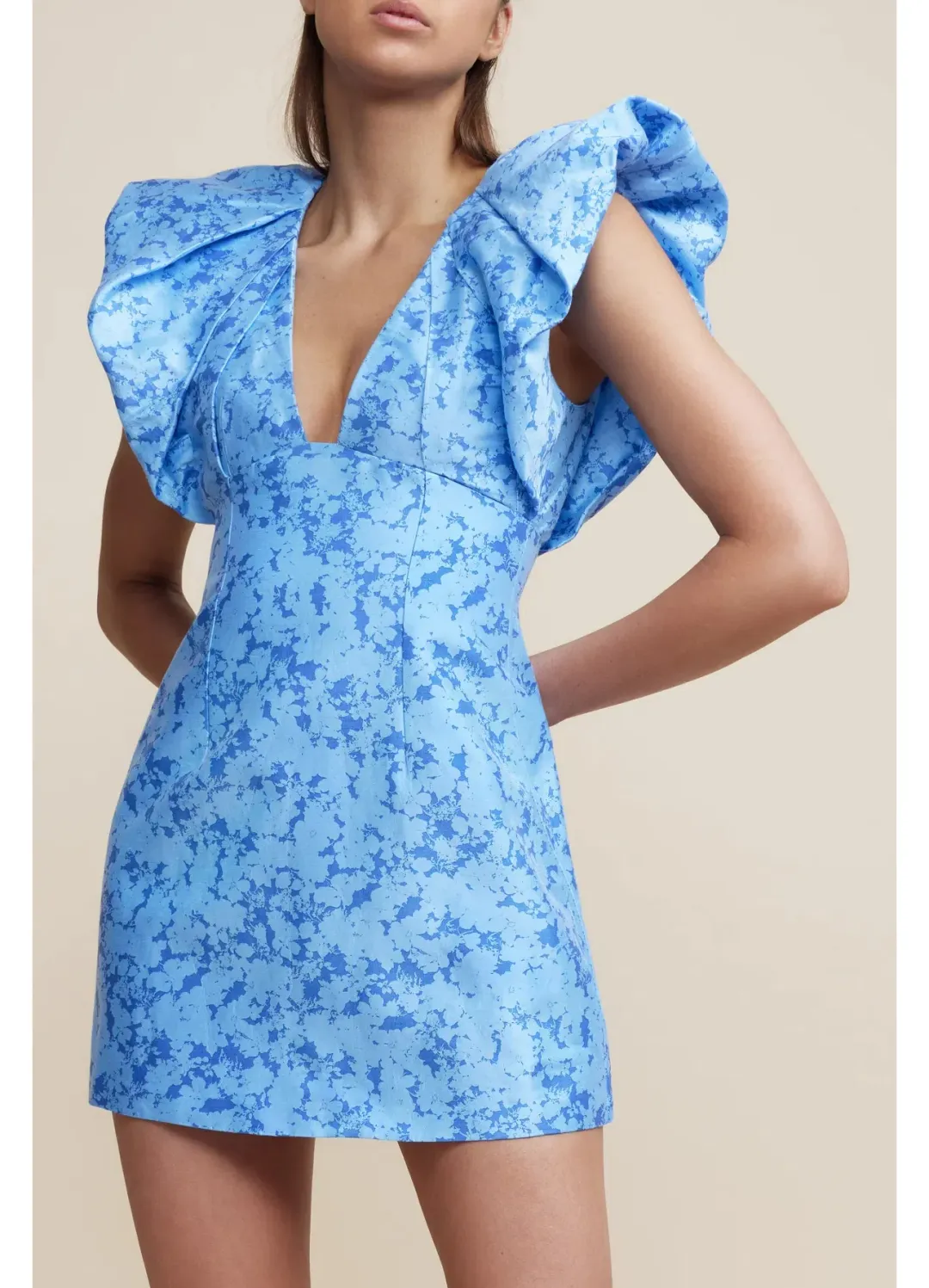 Acler Denare Mini Dress Blue Iris Print Size 8 for rent on The Volte - main image