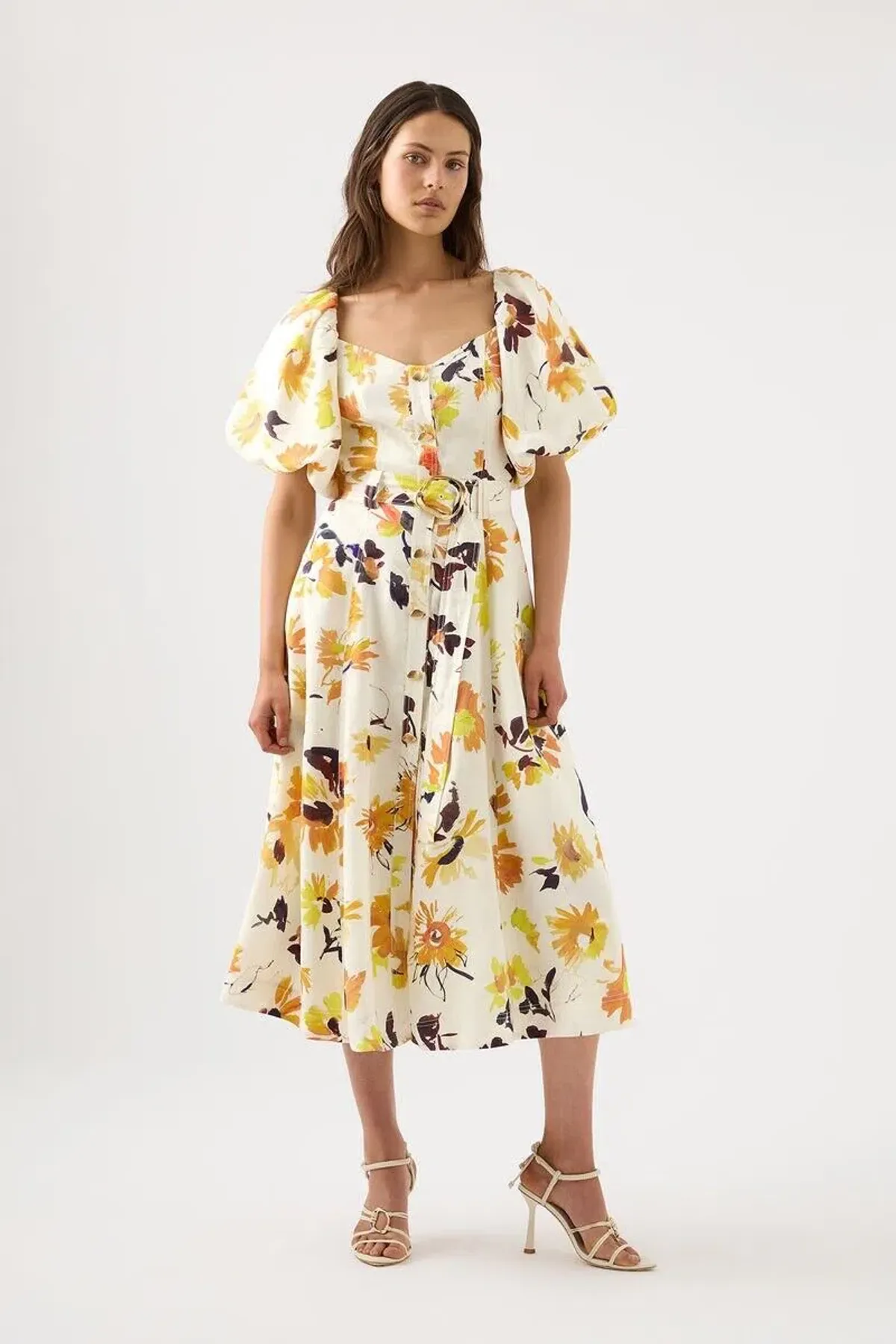 Aje Soleil Belted Midi Dress Pressed Sunflowers Size L / AU 12 - Image 3