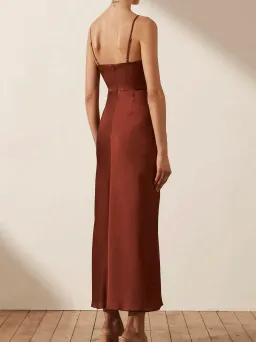 Shona Joy Luxe Twist Front Sleeveless Midi Dress Sangria Size 12 for rent on The Volte - image 3