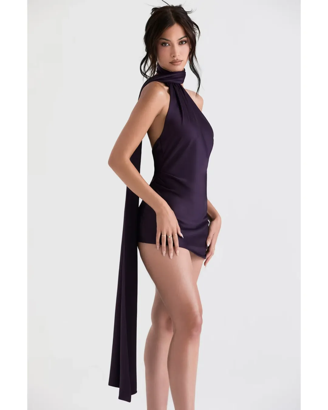 House Of CB Aida Asymmetric Wrap Neck Dress Night Shade Size S / AU 8 for rent on The Volte - main image