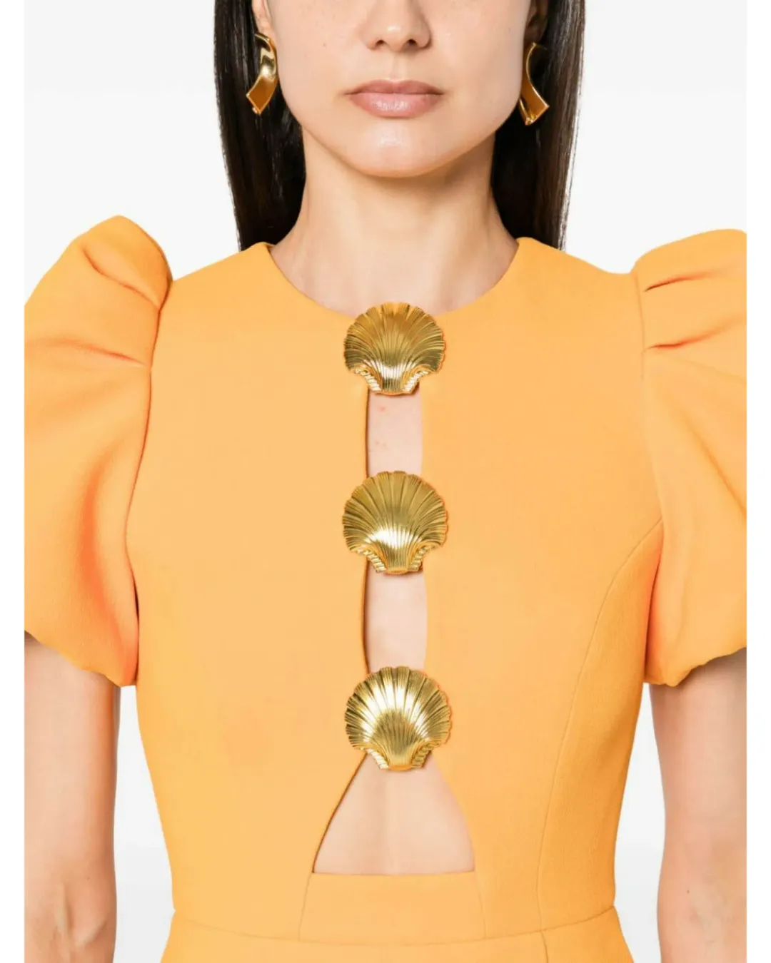 Rebecca Vallance Sirene Puff Sleeve Mini Dress Orange Size AU 10 for rent on The Volte - main image