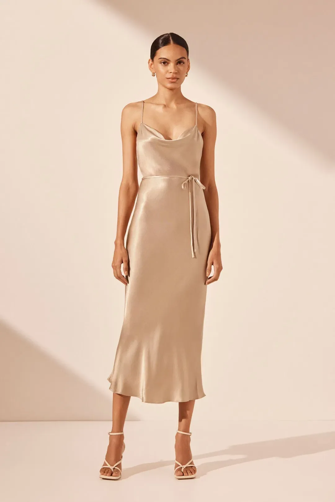 Shona Joy La Lune Bias Cowl Midi Dress Gold Size AU 10 for rent on The Volte - main image