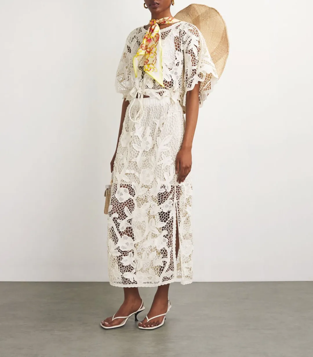 Zimmermann Golden Crochet Lace Top and Skirt Set Ivory Size 0 / AU 8 for rent on The Volte - main image