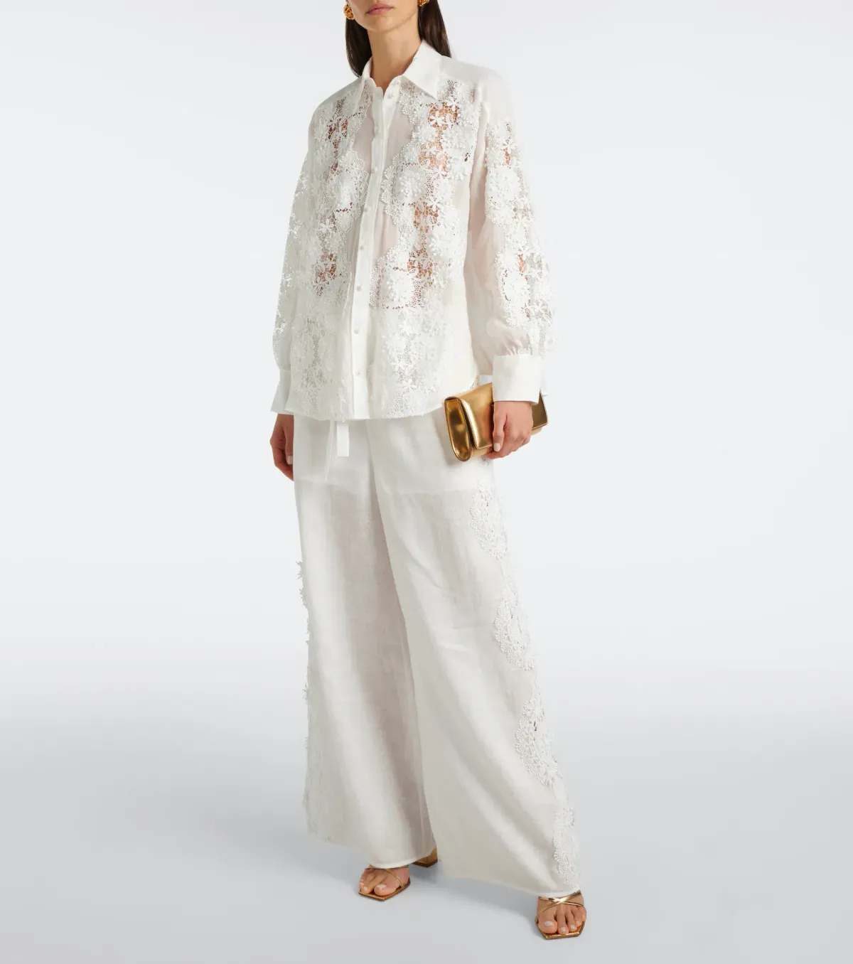 Zimmermann Halliday Lace Flower Shirt Size 0P and Pant Size 0 Set Ivory for rent on The Volte - main image
