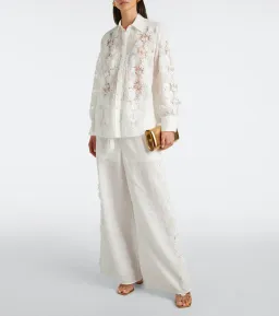 Zimmermann Halliday Lace Flower Shirt Size 0P and Pant Size 0 Set Ivory for rent on The Volte - image 1