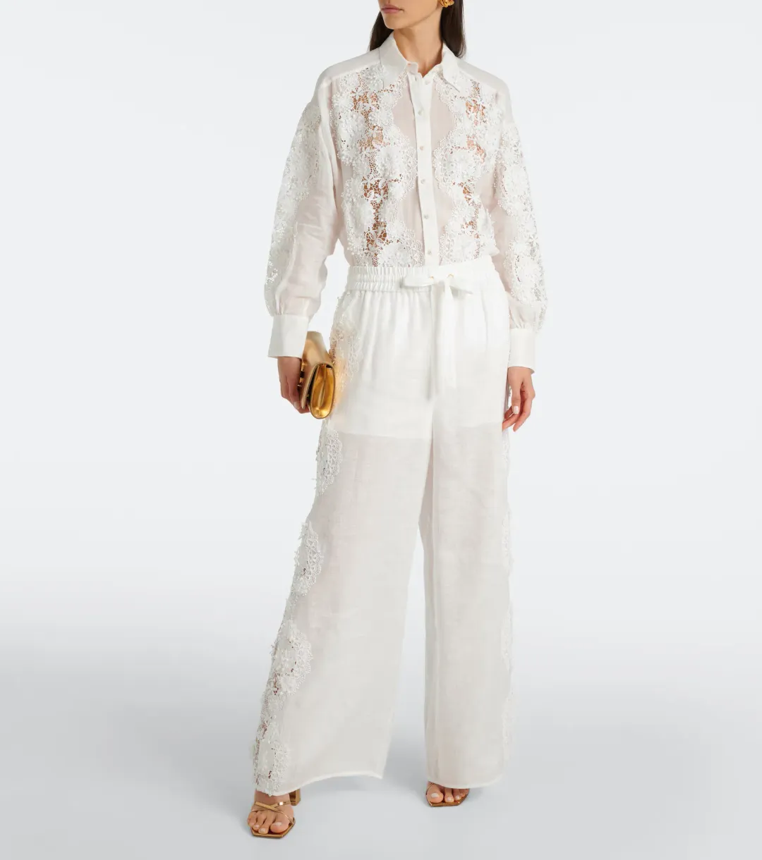 Zimmermann Halliday Lace Flower Shirt Size 0P and Pant Size 0 Set Ivory for rent on The Volte - main image