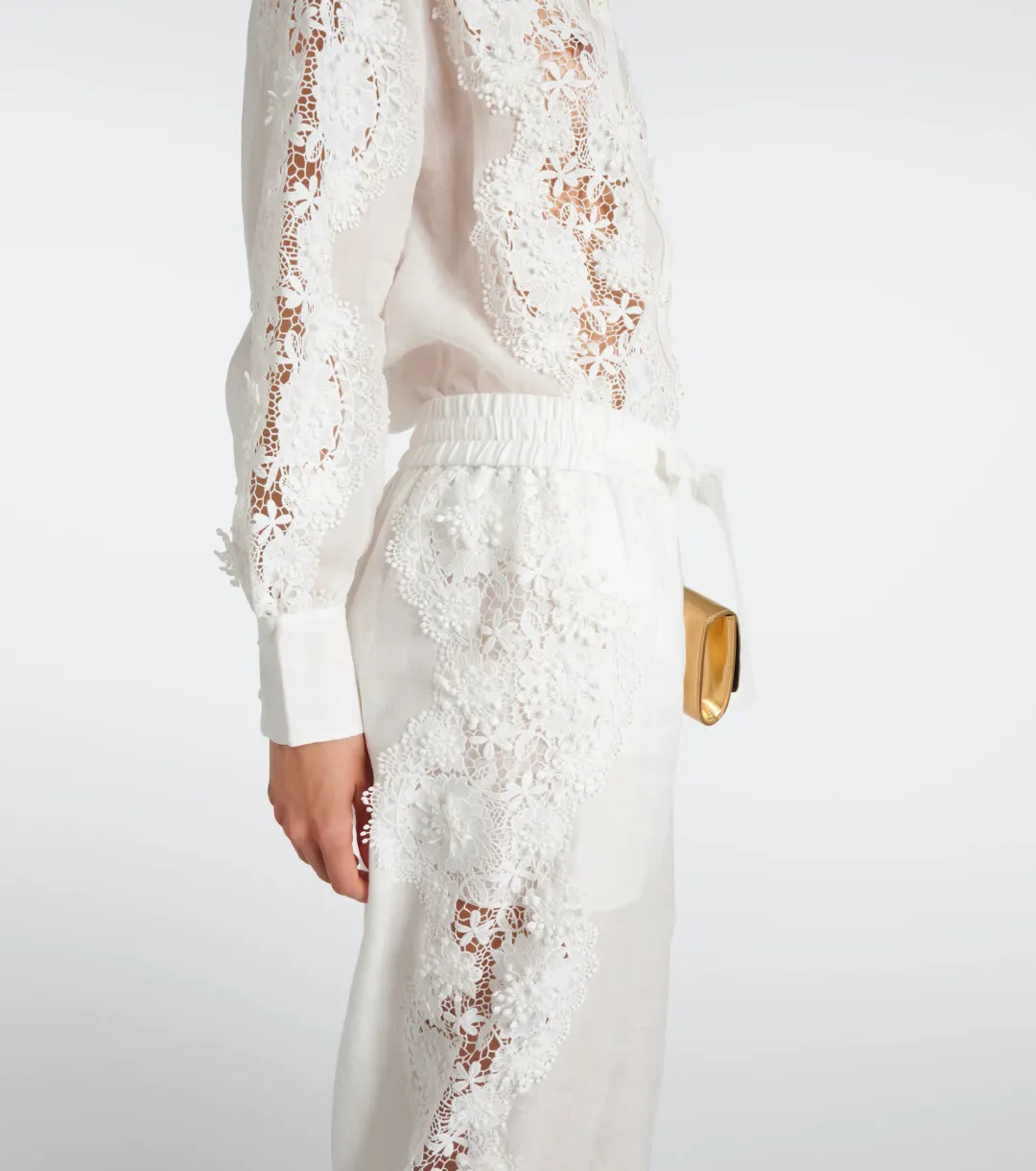 Zimmermann Halliday Lace Flower Shirt Size 0P and Pant Size 0 Set Ivory for rent on The Volte - main image