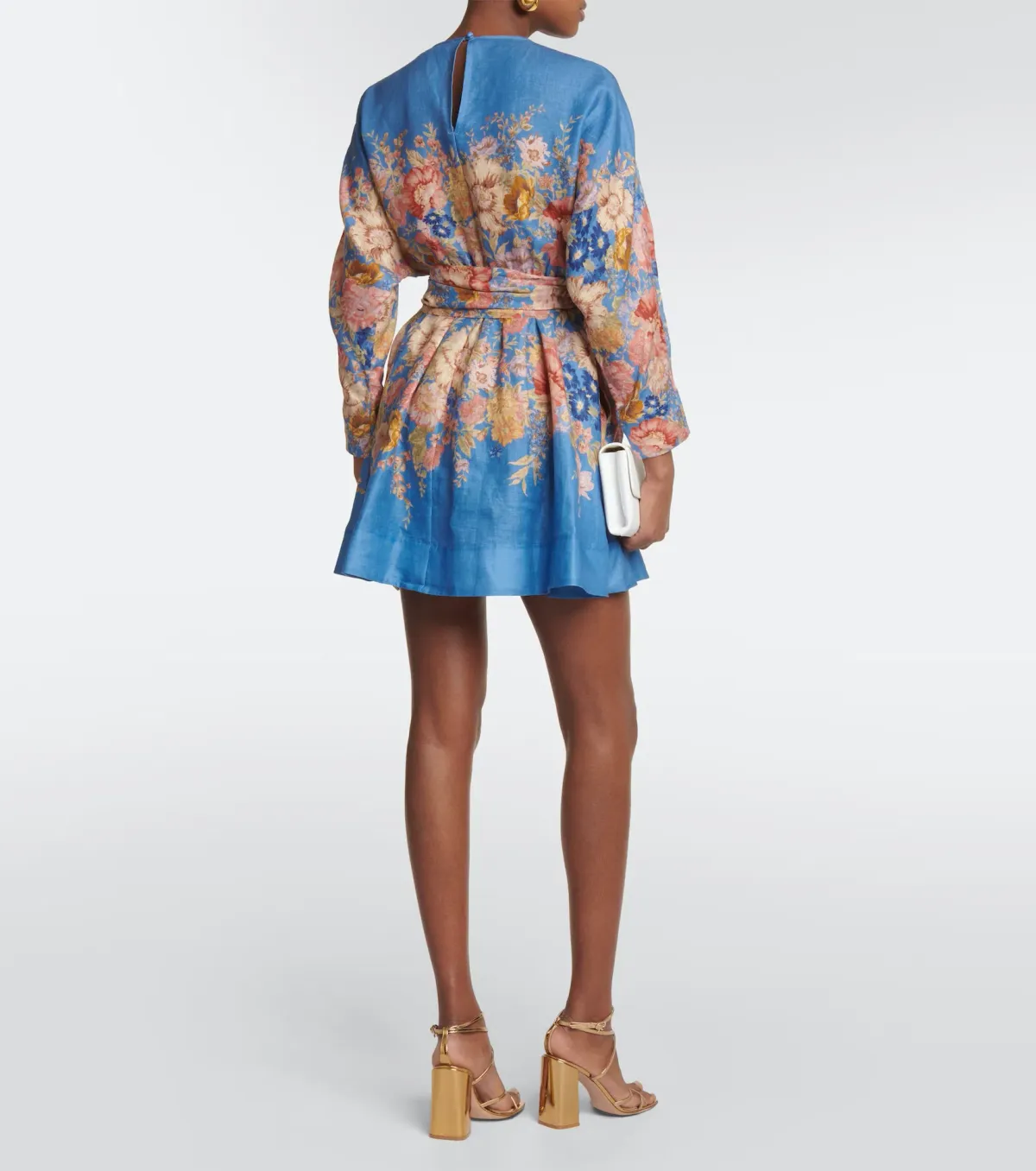 Zimmermann August Belted Long Sleeve Mini Dress Dusty Blue Floral Size 4 / AU 16 - Image 2