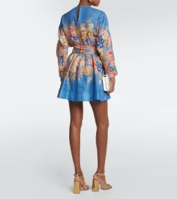 Zimmermann August Belted Long Sleeve Mini Dress Dusty Blue Floral Size 4 / AU 16 for rent on The Volte - image 2