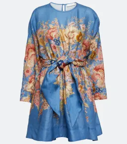 Zimmermann August Belted Long Sleeve Mini Dress Dusty Blue Floral Size 4 / AU 16 for rent on The Volte - image 3