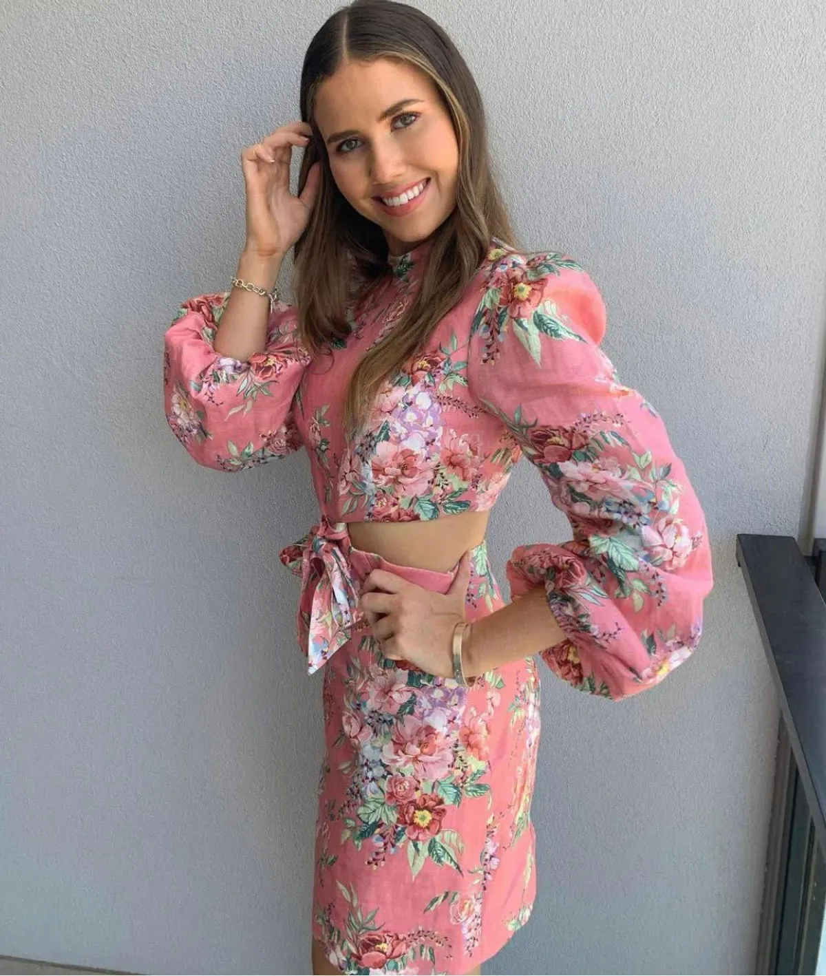 Zimmermann Bellitude Cutout Bow Front Floral Linen Mini Dress Pink Size 0 / 8 AU - Image 6