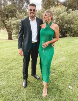 L'Idee Soiree Pleated Halter Dress Emerald Size 8 for rent on The Volte - image 3