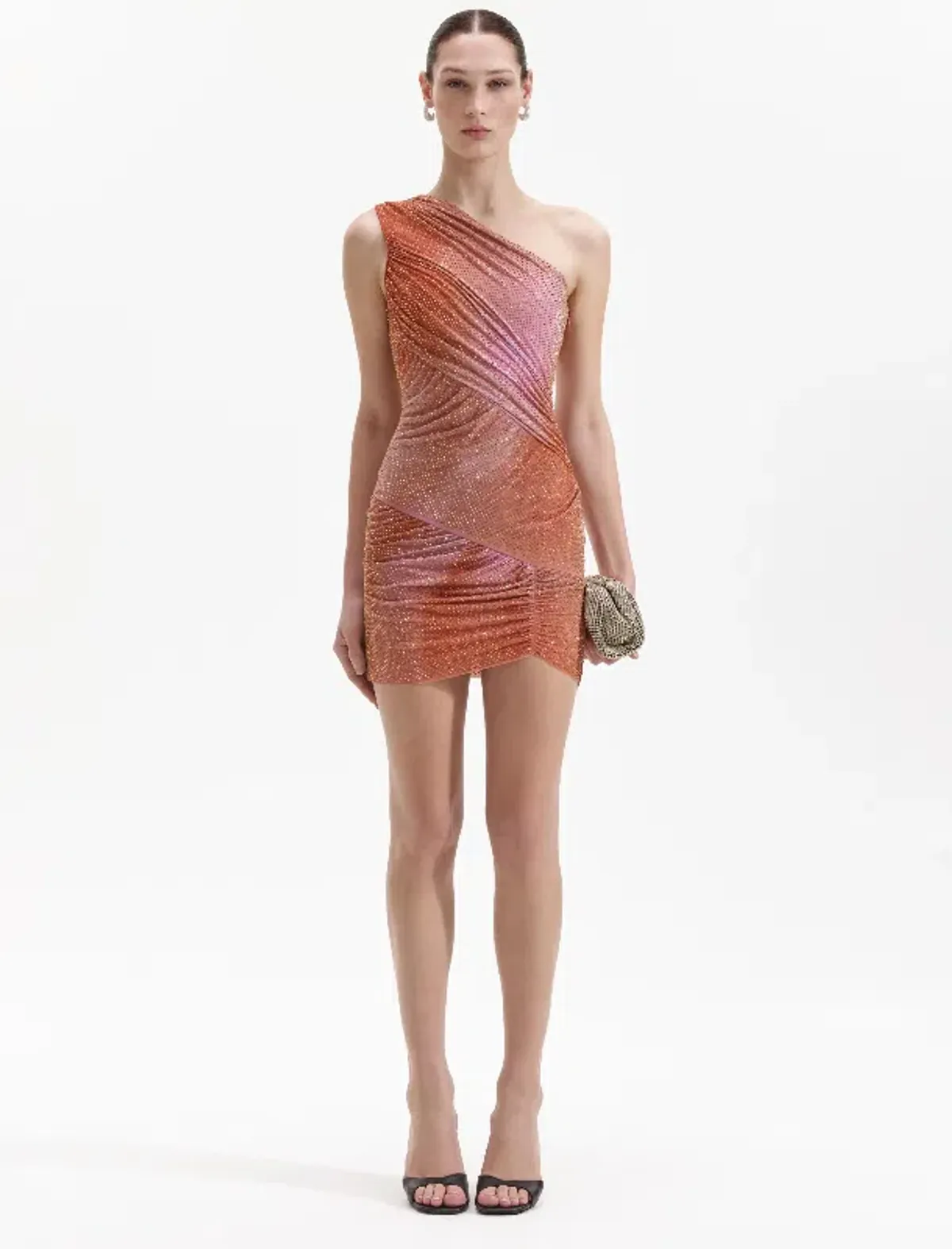 Self Portrait Orange Rhinestone Mini Dress Orange Size 8 for rent on The Volte - main image