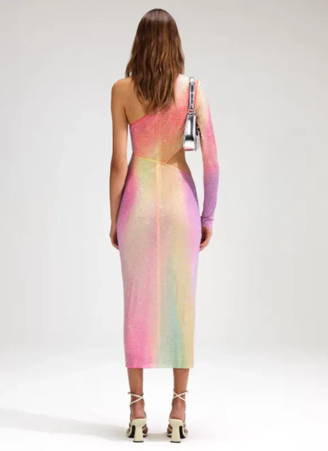 Self Portrait Printed Mesh Rhinestone Cutout Midi Dress Multi Size 8 for rent on The Volte - main image