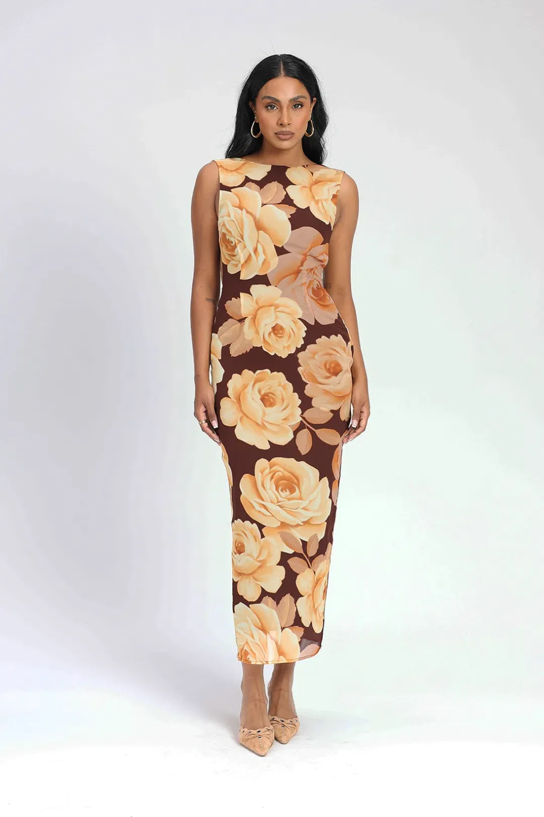 Isabelle Quinn Audrey Midi Dress Maple Floral Size 12 for rent on The Volte - main image