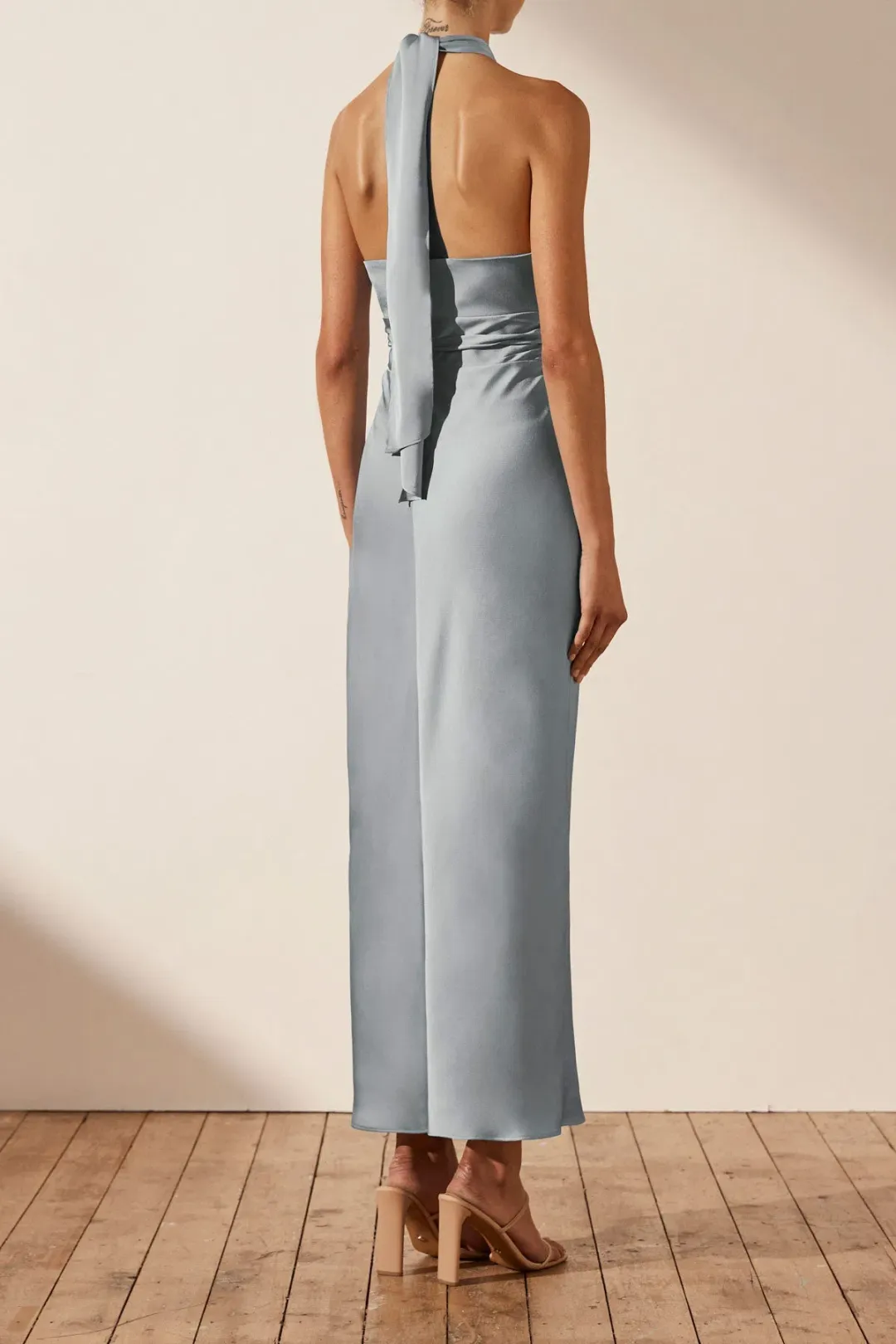 Shona Joy Luxe Gathered Halter Midi Dress in Azure Size 8 for rent on The Volte - main image