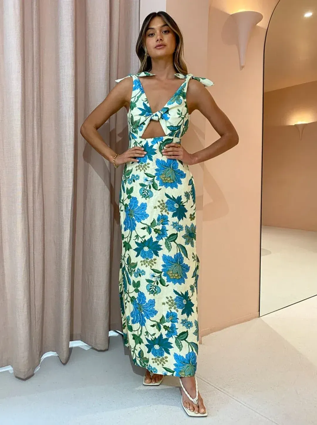 Sir the Label Alexandre Tie Midi Dress Floral Size 3 / AU 12 for rent on The Volte - main image