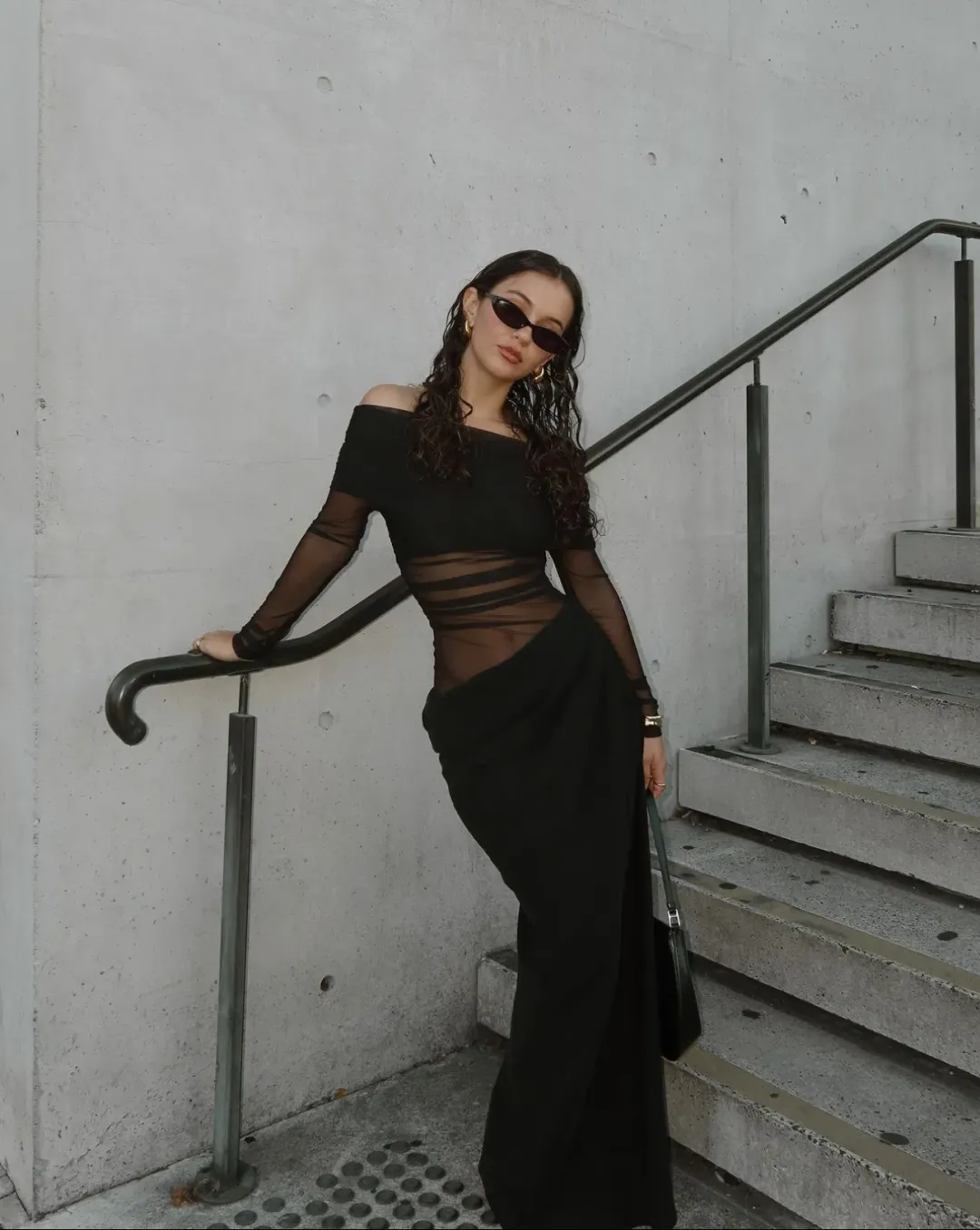 Benni Yasmin Off Shoulder Maxi Dress Black Size 8 for rent on The Volte - main image