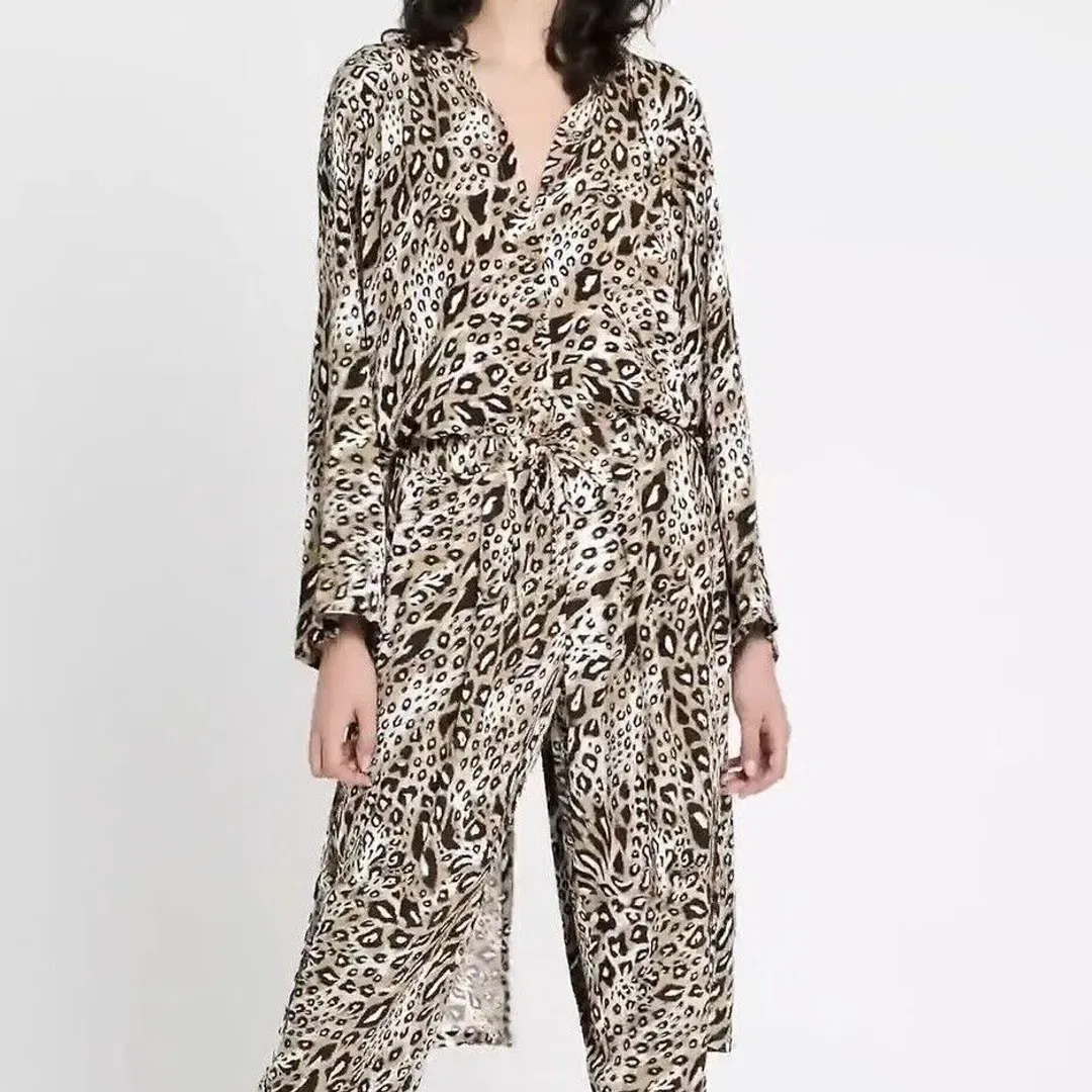 Sass & Bide "Be Kind Rewind" Longline Long Sleeve Blouse Animal Print Size 10 for rent on The Volte - main image