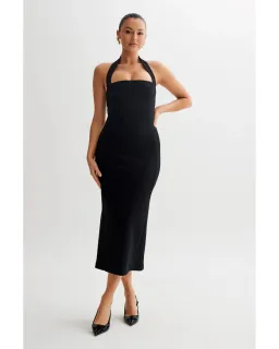 MESHKI Amelita Suiting Halter Midi Dress Black Size L / AU 12 for rent on The Volte - image 1