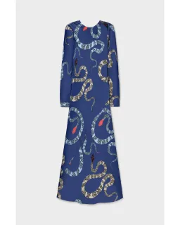 Silk Laundry Full Sleeve Bias Dress Blue Snakes Size AU 8 for rent on The Volte - image 5