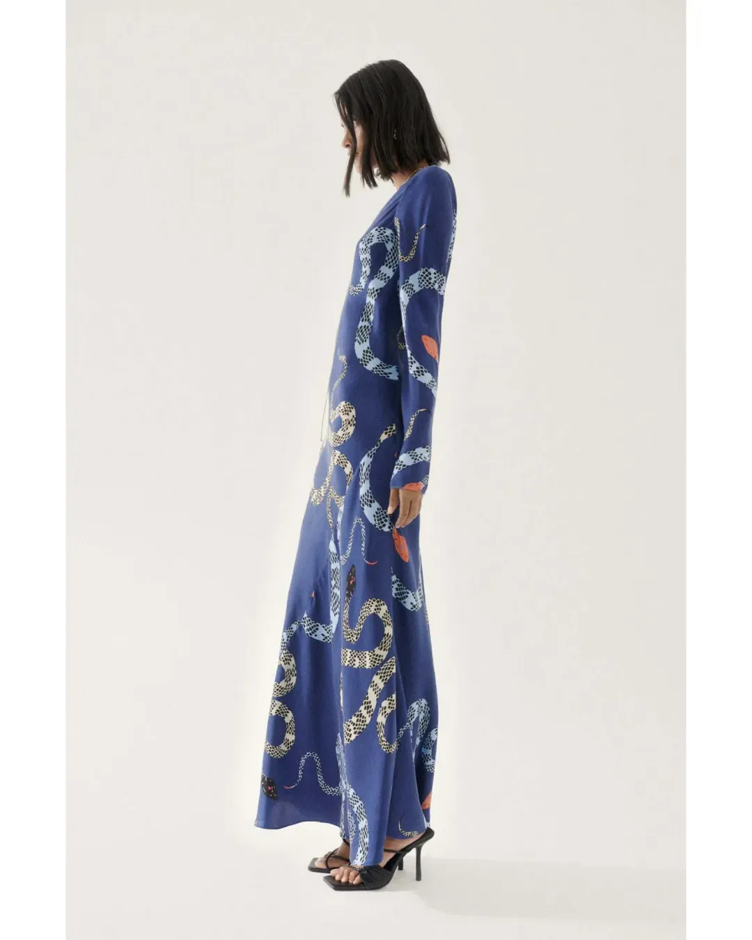 Silk Laundry Full Sleeve Bias Dress Blue Snakes Size AU 8 for rent on The Volte - main image