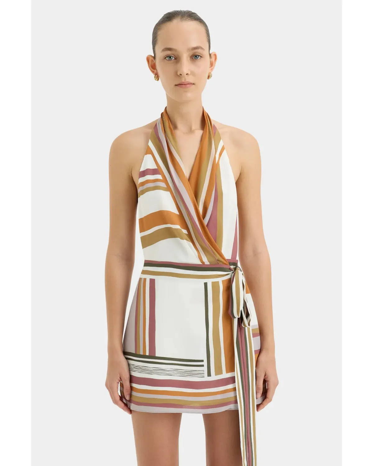 Sir the Label Caprera Wrap Halter Mini Dress In Milazzo Stripe Size M / AU 10 - Image 2