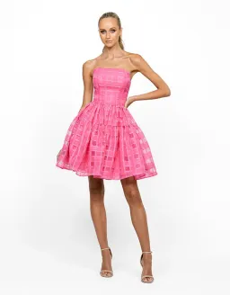 B by Bariano Loni Strapless Flip Mini Dress in Barbie Pink Size 10 for rent on The Volte - image 1