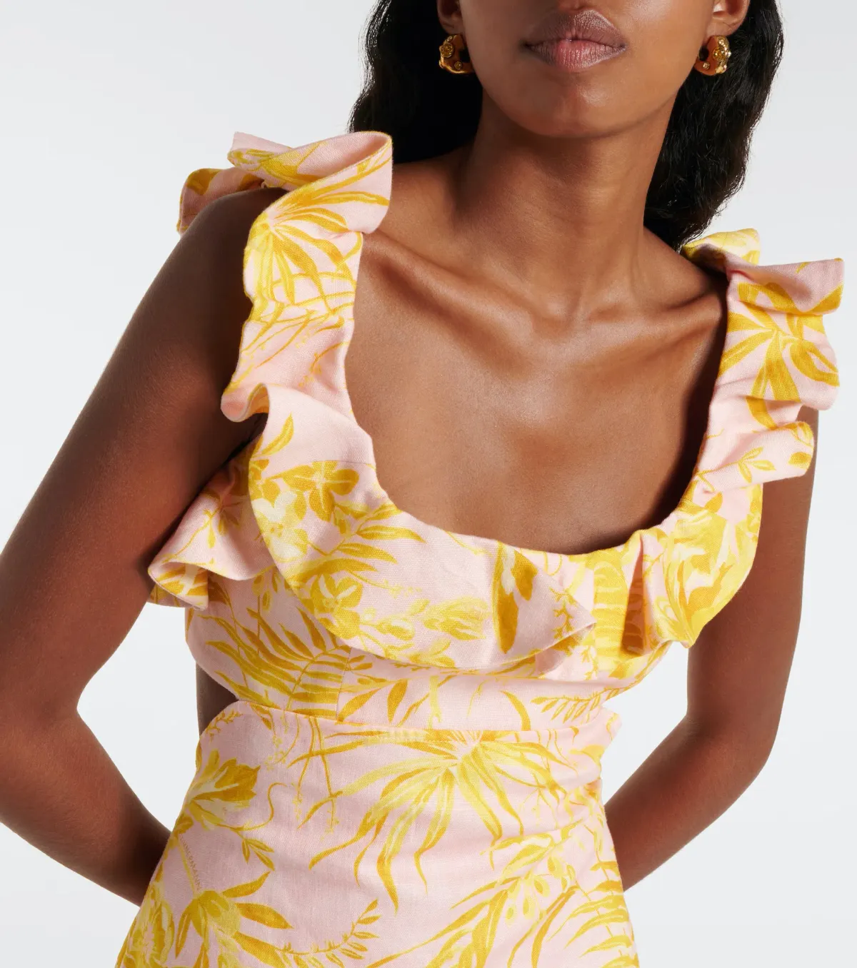 Zimmermann Golden Ruffle Mini Dress Pink/Gold Floral Size 0 / AU 8 - Image 2