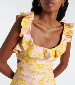 Zimmermann Golden Ruffle Mini Dress Pink/Gold Floral Size 0 / AU 8 for rent on The Volte - image 2