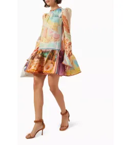 Zimmermann Tama Layered Mini Dress Multi/ Poster Print Size 0/ AU 8 for rent on The Volte - image 2