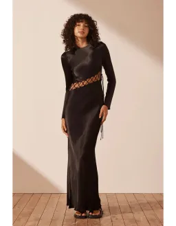 Shona Joy Arienzo Asymmetrical Lace Up Maxi Dress Black Size 8 for rent on The Volte - image 1