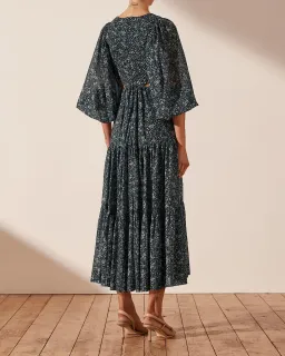 Shona Joy Denise Pin Tuck Cut Out Balloon Sleeve Midi Dress Navy Print Size 10 for rent on The Volte - image 2