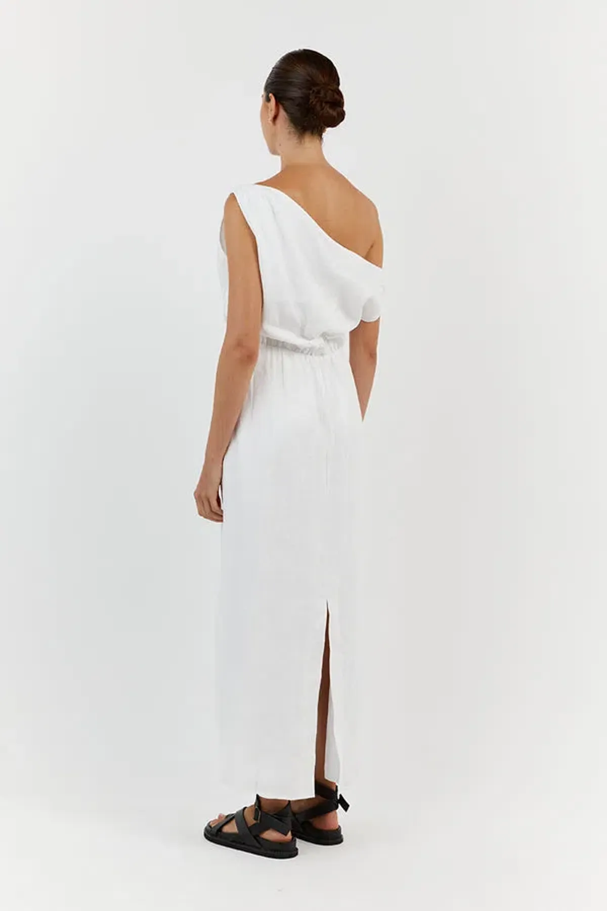 Dissh Cass Linen Asym Midi Dress White Size 8 - Image 3