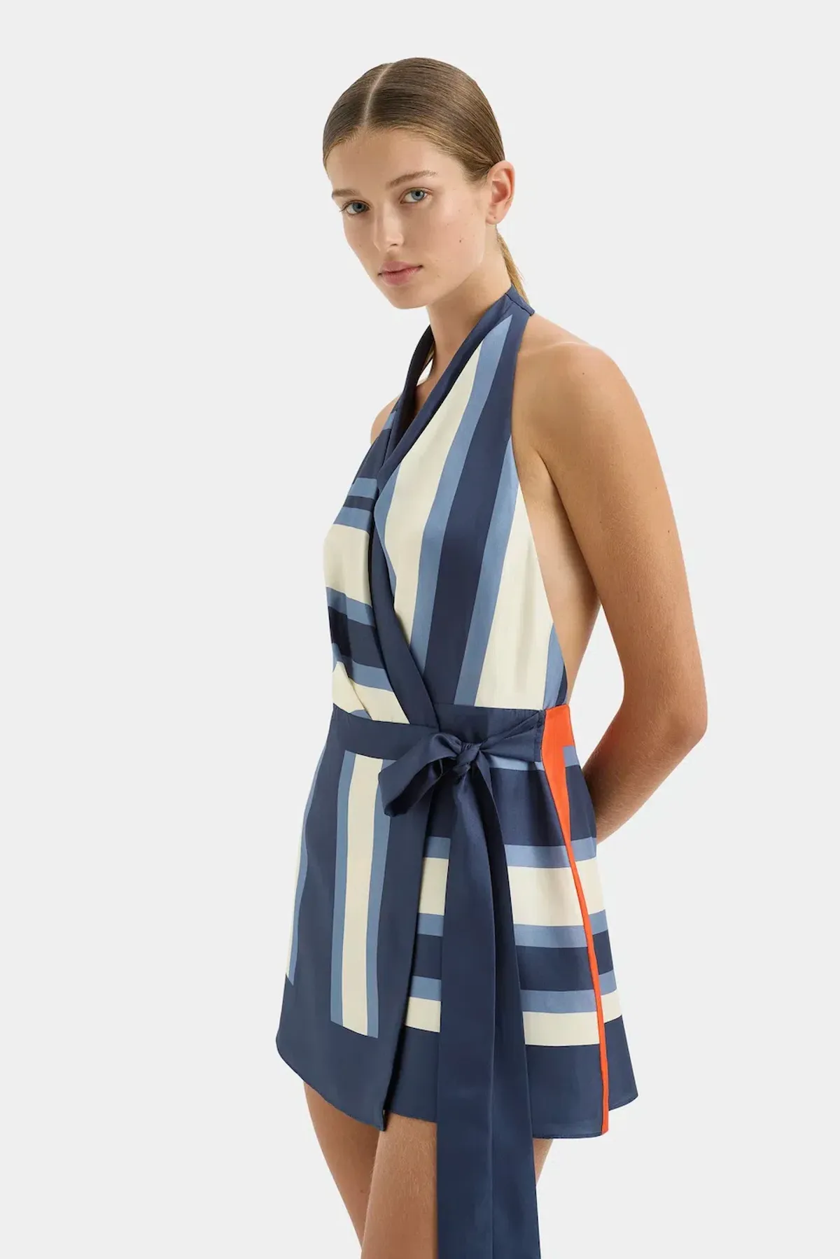 Sir The Label Dazed Wrap Halter Mini Dress Blue Studio Print Size 1 / AU 6-8 - Image 4