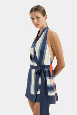 Sir The Label Dazed Wrap Halter Mini Dress Blue Studio Print Size 1 / AU 6-8 for rent on The Volte - image 4