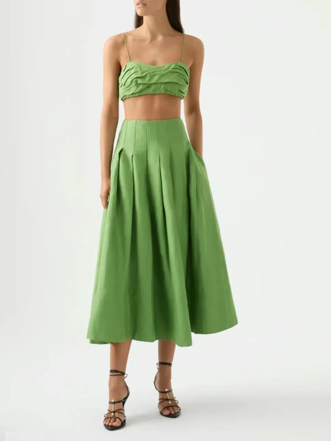 Aje Thea Draped Twist Crop Top and Paradiso Cinched Midi Skirt Set Fern Green Size 8 for rent on The Volte - main image