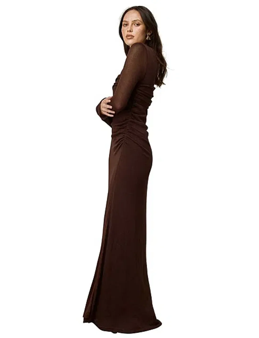 Mon Renn Overlay Sleeved Midi Dress in Chocolate Size 14 for rent on The Volte - main image