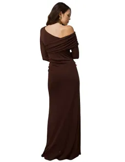 Mon Renn Overlay Sleeved Midi Dress in Chocolate Size 14 for rent on The Volte - image 3