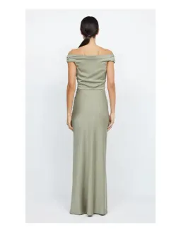 Bec & Bridge Eternity Off Shoulder Maxi Dress Sage Size 8 for rent on The Volte - image 2