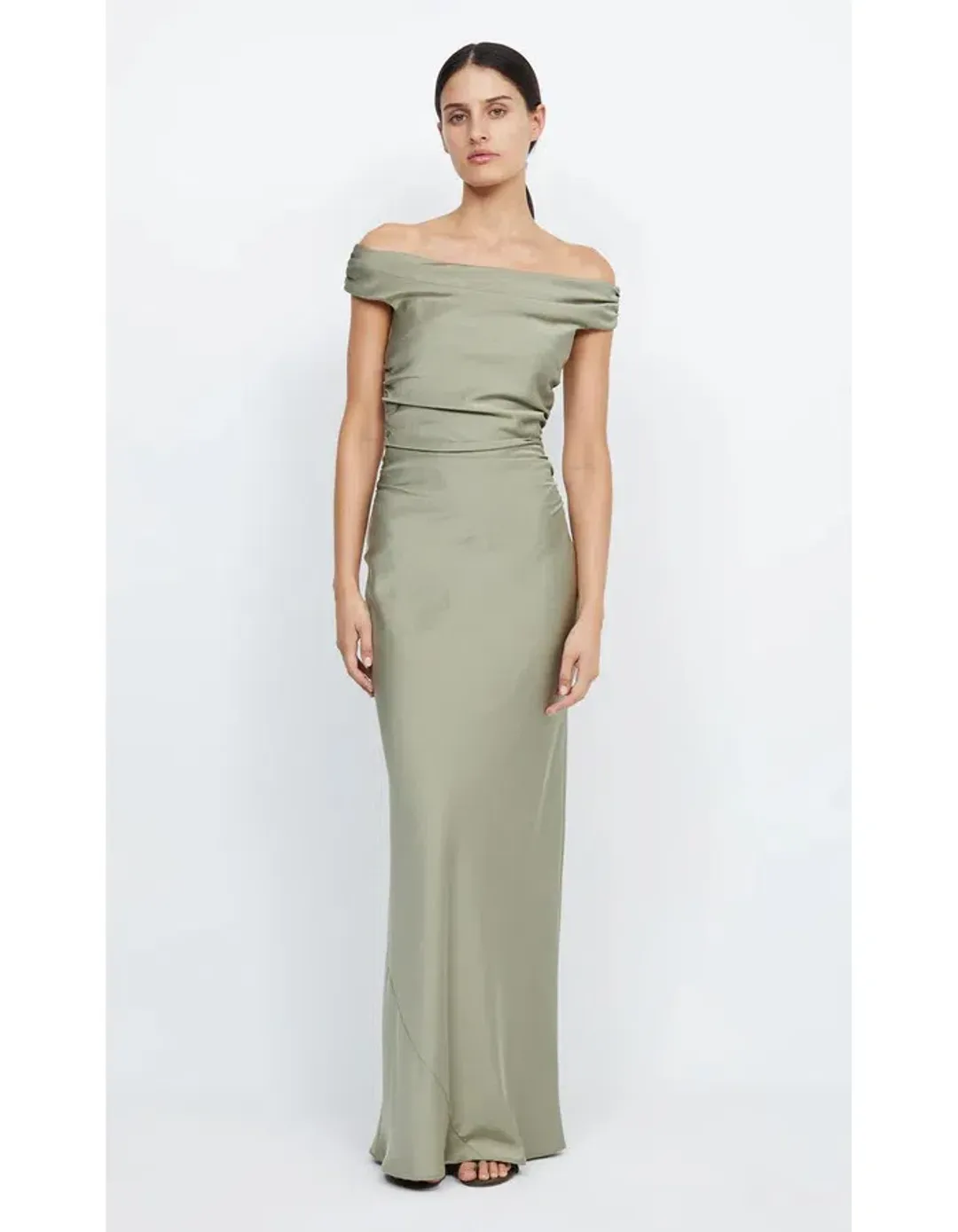 Bec & Bridge Eternity Off Shoulder Maxi Dress Sage Size 8 for rent on The Volte - main image