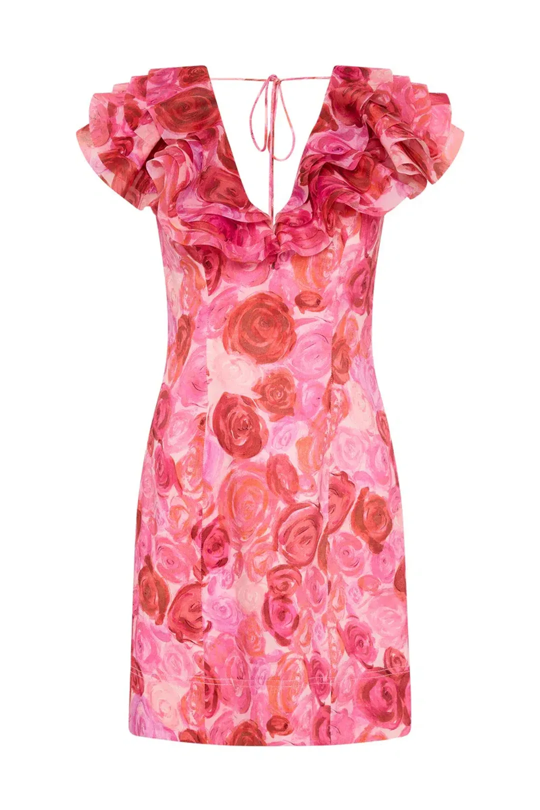 Aje Charmed Plunge Mini Dress Pink Floral Size 14 for rent on The Volte - main image