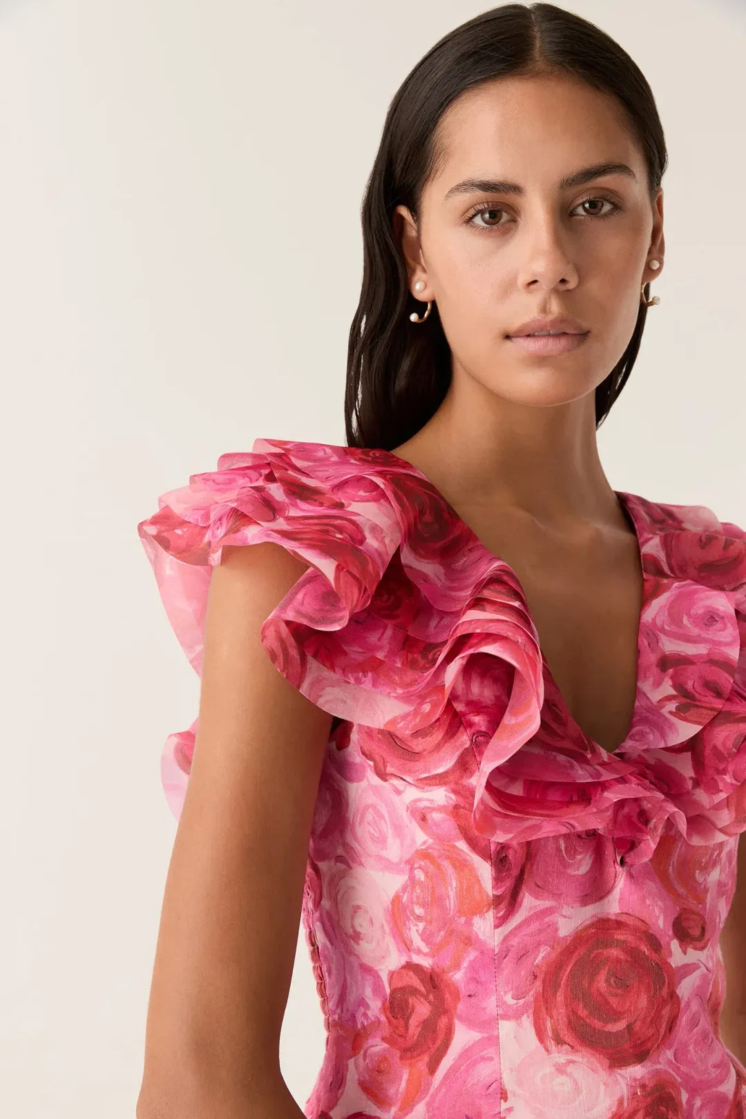 Aje Charmed Plunge Mini Dress Pink Floral Size 14 for rent on The Volte - main image