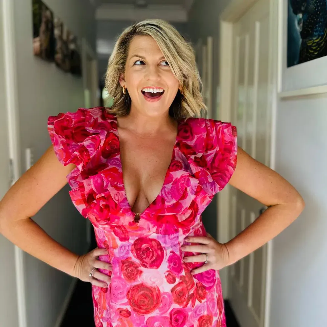 Aje Charmed Plunge Mini Dress Pink Floral Size 14 for rent on The Volte - main image