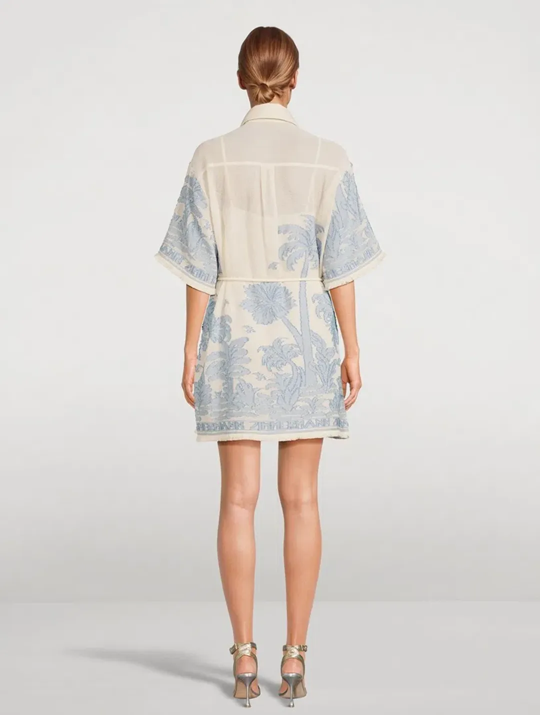 Zimmermann Ottie Palm Mini Dress Cream Blue Size 0/ AU 8 for rent on The Volte - main image