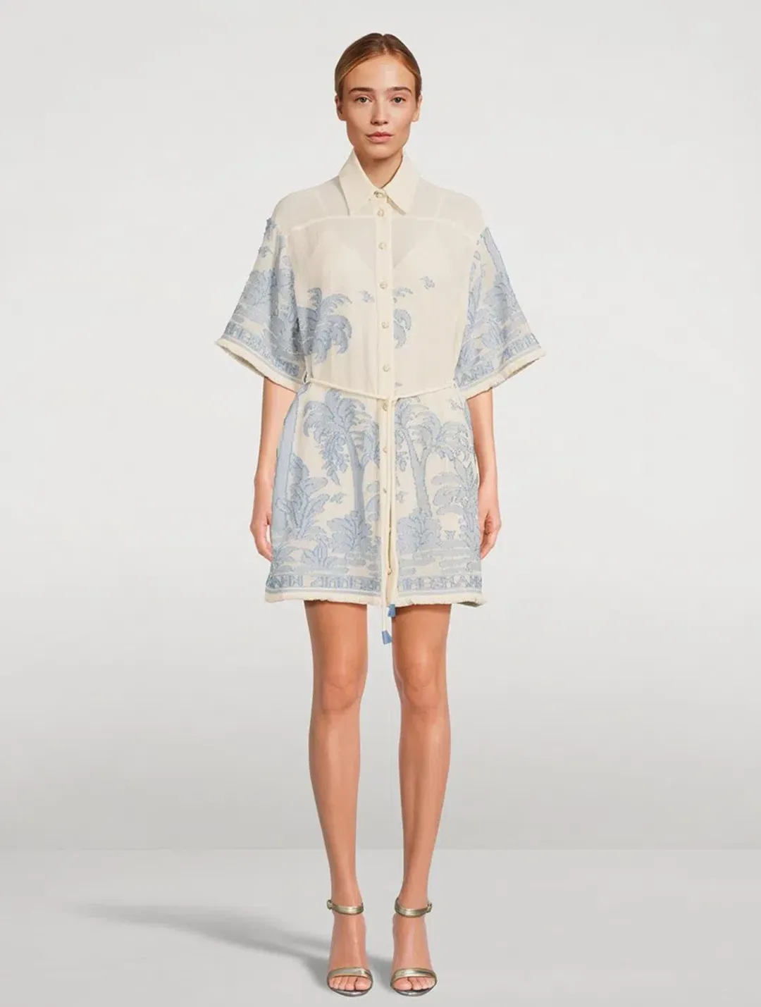 Zimmermann Ottie Palm Mini Dress Cream Blue Size 0/ AU 8 for rent on The Volte - main image