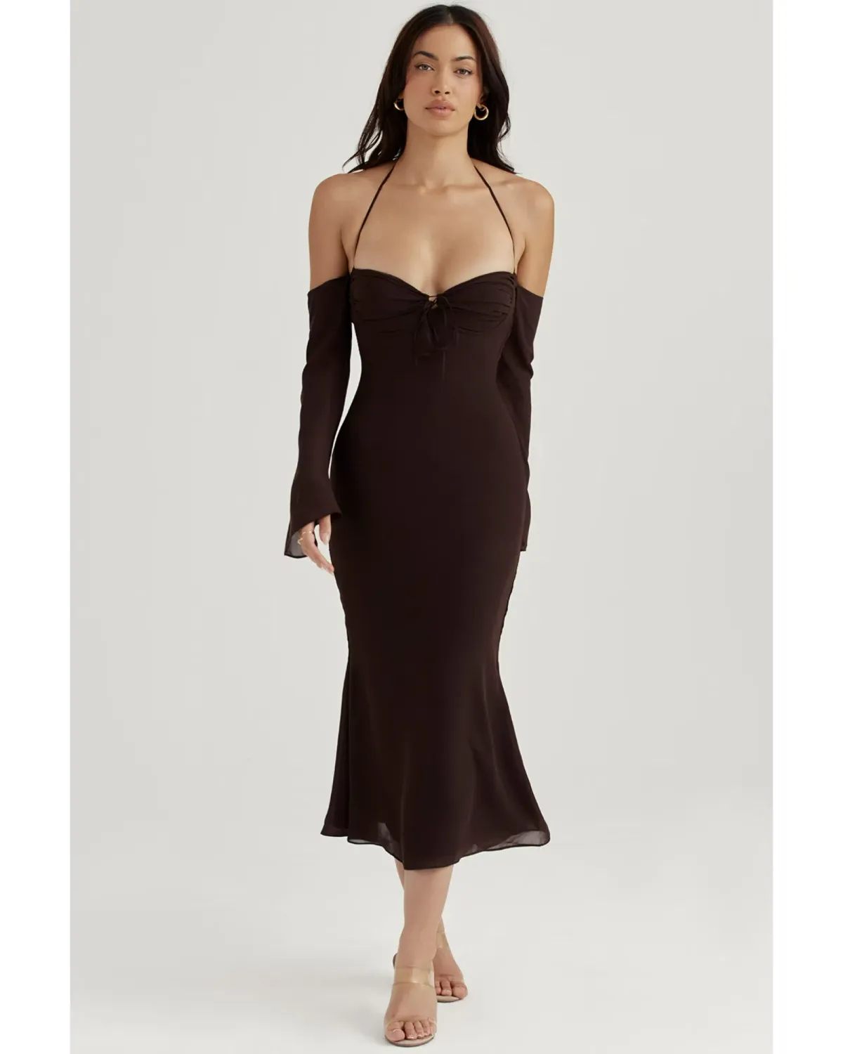 House of CB Naomi Midi Dress in Espresso Brown Size AU 6 for rent on The Volte - main image