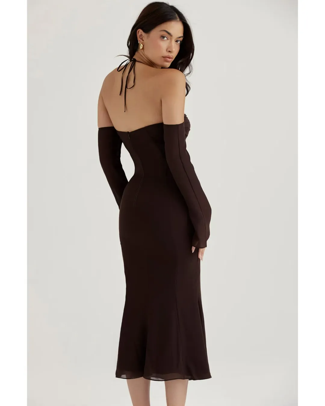 House of CB Naomi Midi Dress in Espresso Brown Size AU 6 for rent on The Volte - main image